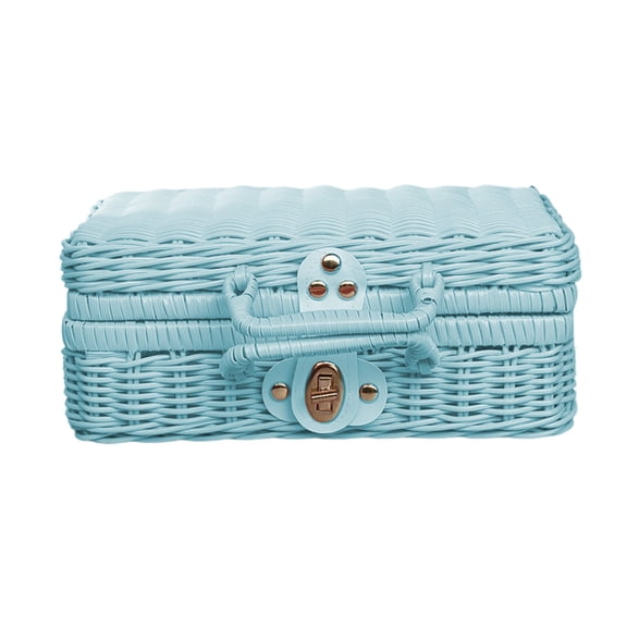 Woven Storage Basket Box, Decorative Organizer Box for Home, Portable Picnic Basket, Wedding Photo Prop and Souvenir Box, Rustic Home Decor(Blue)
