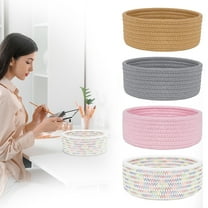A Woven Storage Basket Small Woven Baskets Tiny Oval Shallow Storage Baskets Mini Cotton Rope Empty Decorative Basket Boho Little Organizer for Nursery Room Kids Dog Toy Gifts