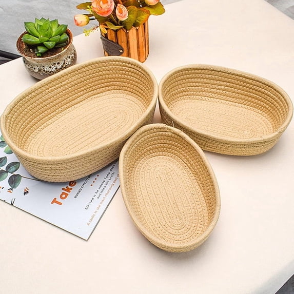 Woven Storage Basket, Cotton Rope Organizer Bin, Modern Desktop Storage Basket, Small Sundries Organizer for Snacks, Cosmetics, Office Desk & Home Vanity Use