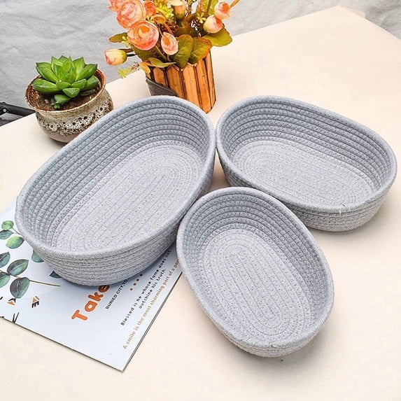 Woven Storage Basket, Cotton Rope Organizer Bin, Modern Desktop Storage Basket, Small Sundries Organizer for Snacks, Cosmetics, Office Desk & Home Vanity Use