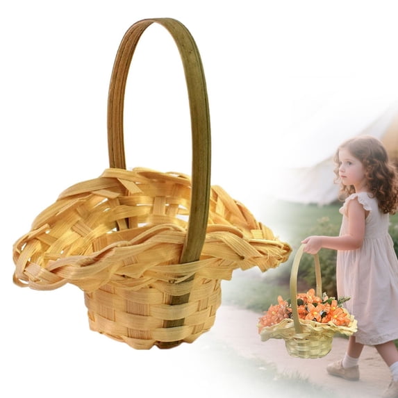 Woven Storage Basket - Desktop Organizer Basket with Handle - Home Decor Shelf - Miniature - 1-Pack - Yellow