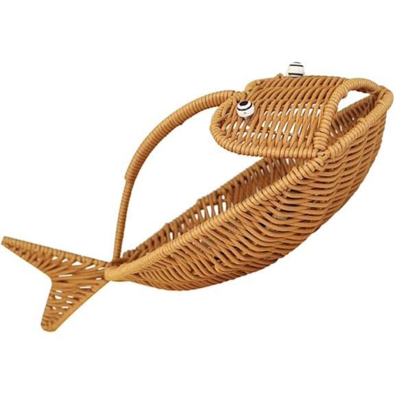 Woven Storage Basket, Fish Shaped Rattan Desktop Tray Countertop Catchall Bin Decorative Animal Sculpture Mail Container for Home Decor