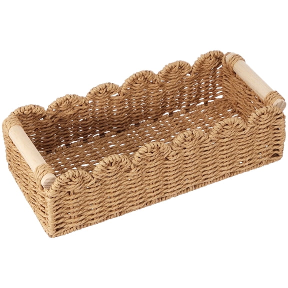 Woven Storage Basket Handmade Paper Rope Toilet Tank Topper Basket Compact 14 inch Woven Box Organiser for Bathroom Living Room