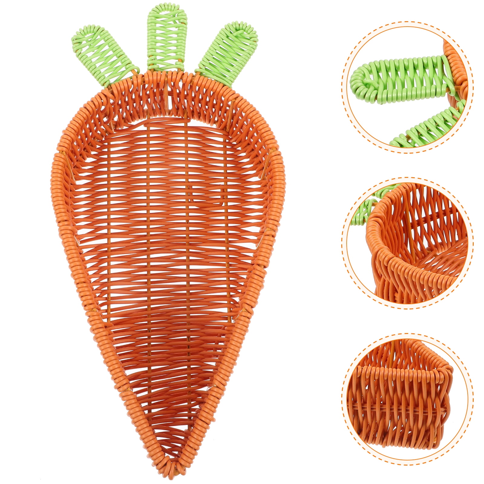 Easter Carrot Shaped Wicker Basket, Rattan Storage Bin, Candy Dish Bowl, Decorative Basket for Spring Holiday Decor