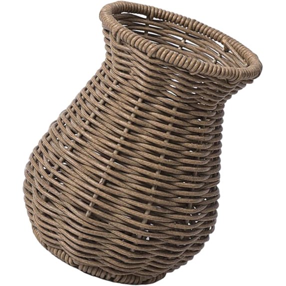 Woven Storage Basket, Imitation Rattan Plastic Flower Vase Desktop Dried Floral Bud Holder Decorative Plant Pot Container for Home Decor, Model D, 1 Pack