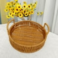 thumbnail image 1 of Woven Storage Basket | Imitation Rattan Plastic Organizer | Brown Decorative Tabletop Tray | Multipurpose Fruit Snack Holder | 30x30x8.5cm | 1 Piece | Easy Clean, 1 of 6