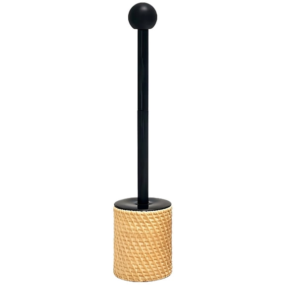 Woven Storage Basket, Imitation Rattan Plastic Toilet Brush Holder Bathroom Cleaning Scrubber Wand Stand Base Organizer Container for Home Decor, Black, 1 Pack