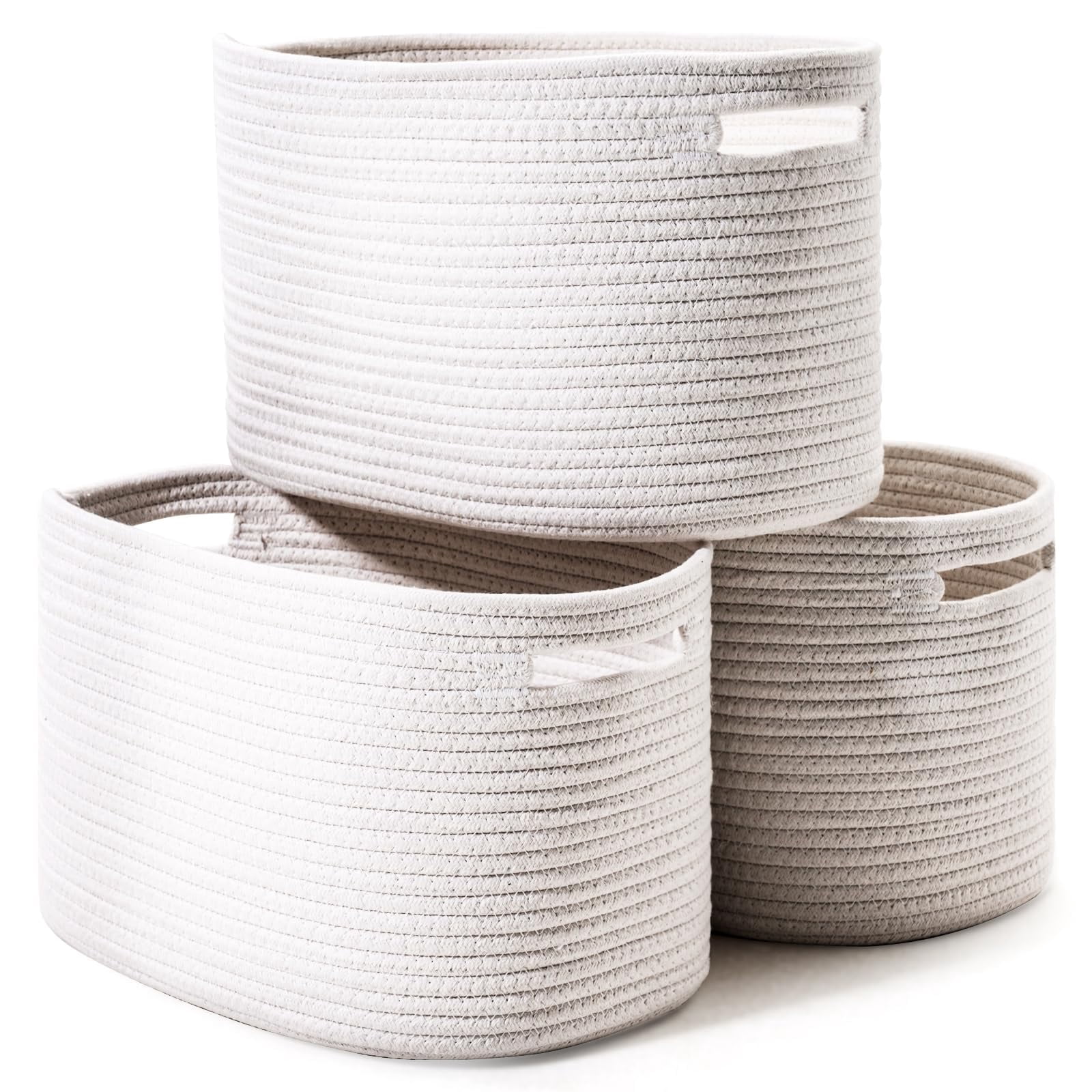 Woven Storage Basket,Large Cotton Rope Baskets for Organizing,decorative Baskets for Shelves,book Basket,Toy Basket or Storage Bins for Living Room (White,2PCS)