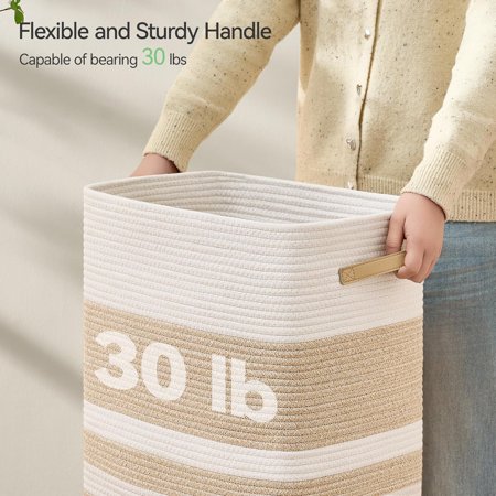 Woven Storage Basket + Laundry Hamper with Leather Handles + Keep Bedroom & Living Room Neat + Great for Toys & Home