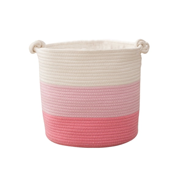 Woven Storage Basket with Lid Large Size Cotton Rope Basket 30x30cm/11.8x11.8 Inches, Laundry Hamper with Handles Fabric Bucket for Clothes Toys Kids Room
