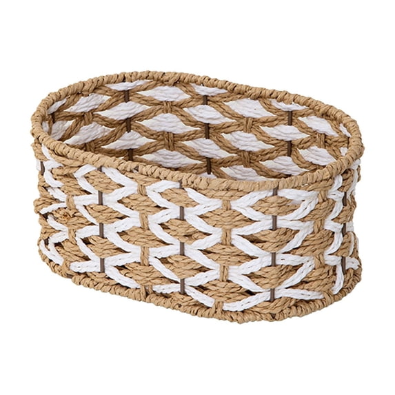 Woven Storage Basket, Natural Desk Organizer Tray, Small Item Storage Basket for Coffee Table, Shelf and Countertop, Versatile Catch All for Home Decor