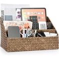thumbnail image 1 of Woven Storage Basket Natural Seagrass Vertical Wicker Storage Baskets with 4 Compartments Desk Organizers and Storage Magazine File Holder Home Office Supplies Sorter Rack, Coffee, 1 of 14