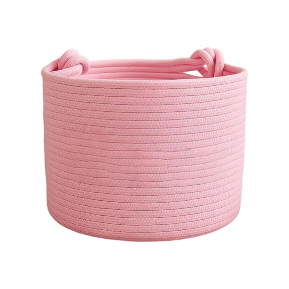 Woven Storage Basket Pink Cotton Rope Dog Toys Basket with Knotted Handles for Pet Toys, Snacks and Household Organization S Pink