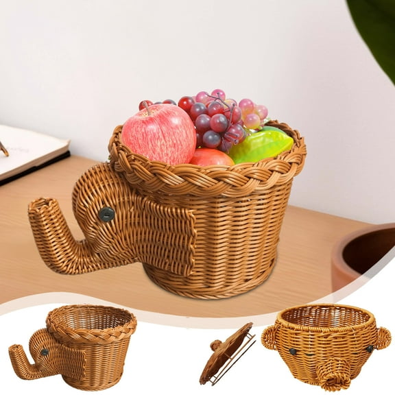 Woven Storage Basket | Plastic Multi-Function Organizer | Fruit Snack Bread Container | Tabletop Decorative Bin | Home Storage Box | Brown | 29x15x10cm | Durable Hand-Woven Style
