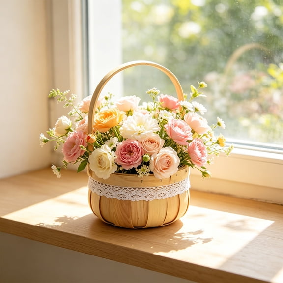Woven Storage Basket Rattan Flower Arrangement Basket Handmade Wicker Planter Home Decor Organizer Fresh Dried Flowers Display Boho Style Shelf Countertop Decoration