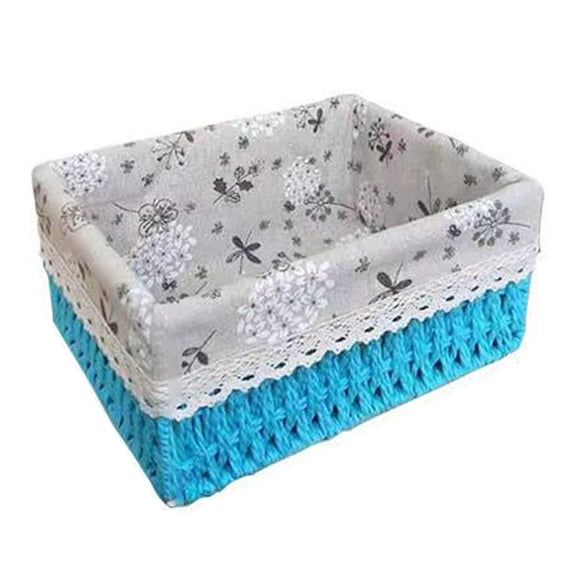 Woven Storage Basket Rural Fabric Weaving Handmade Desktop Storage Basket for Organizing Shelves Bedroom Bathroom Medium Size 22x16x10cm