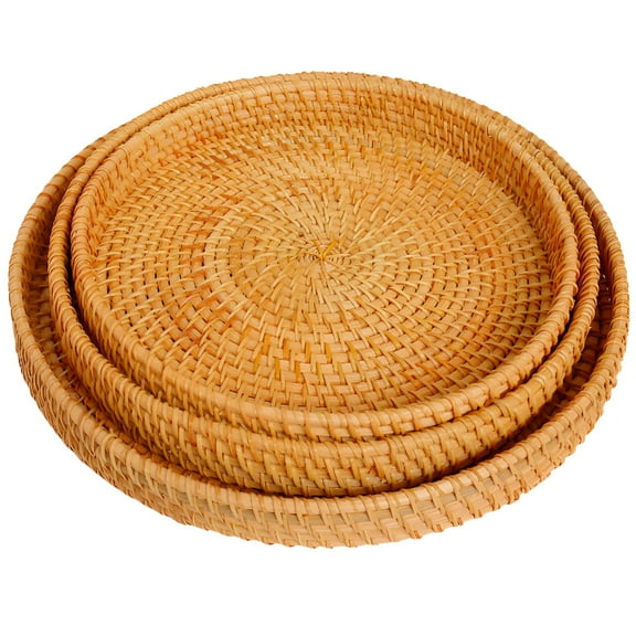 Woven Storage Basket Set 3 Pack, Round Decorative Serving Trays with Natural Autumn Vine, Handcrafted Nesting Bowls for Fruit Bread Display, Rustic Home Decor