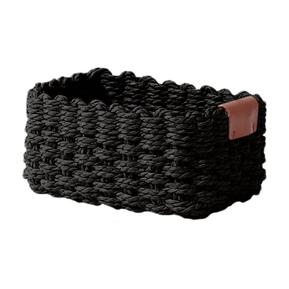 Woven Storage Basket Small 8.3 in Paper Rope Wicker Basket Organizer with Handles for Bathroom, Bedroom, Kitchen, Office, Black
