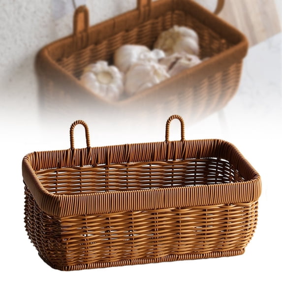 Woven Storage Basket, Wall Hanging Vegetable Organizer and Garlic Holder, Efficient Home Organization Tool for Kitchen, Pantry, and Countertop Organization