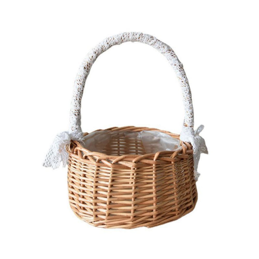 Woven Storage Basket, Wicker Rattan Flower Basket with Handle and