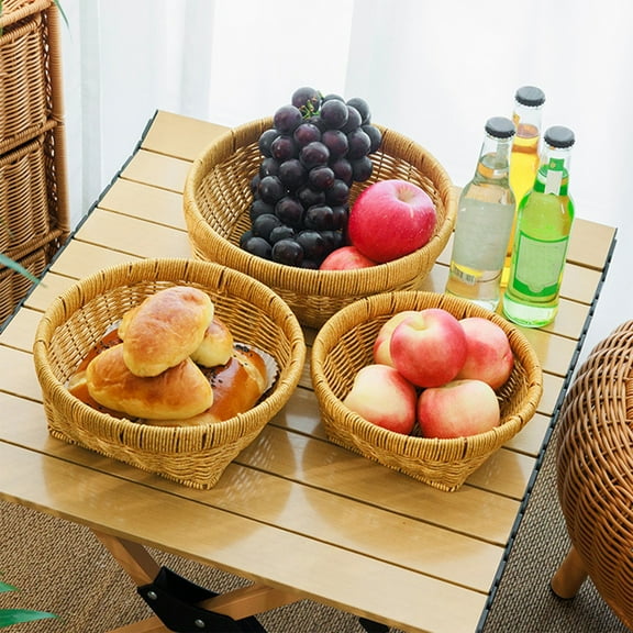 Woven Storage Basket, Wicker Tray, Natural Cane Material, Durable Weave, for Snack Storage, Dried Fruits, Afternoon Tea, Yellow, 1 Pc, by IHXORA