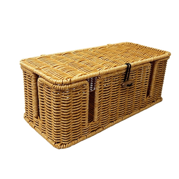 Woven Storage Basket Woven Storage Basket, Plastic Decorative Organizer Box with Lid, Hollow Desktop Holder for Living Room, Bedroom, Office, Washable Multifunctional Decorative Bin