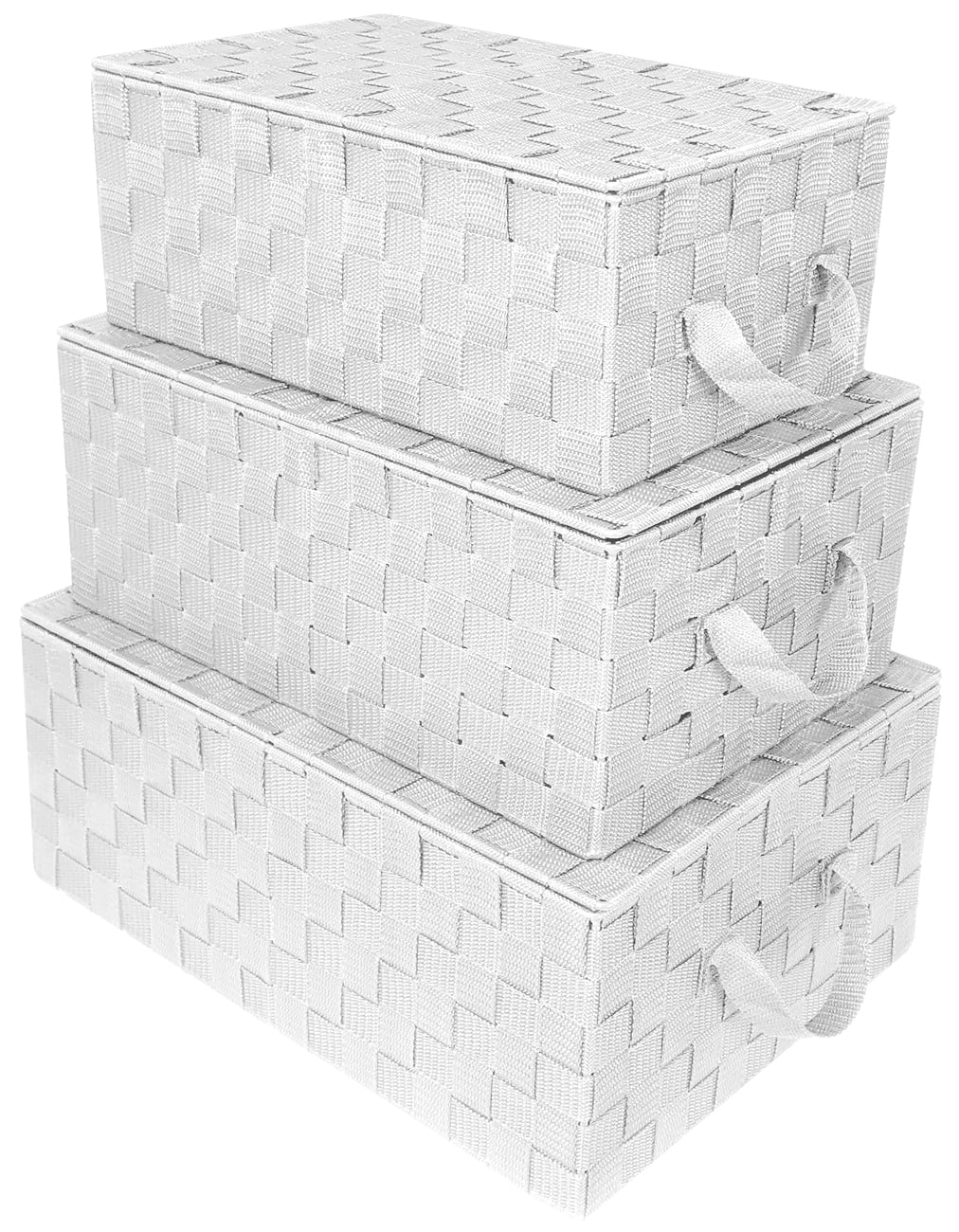 White Woven Square Storage Basket Set with Lids