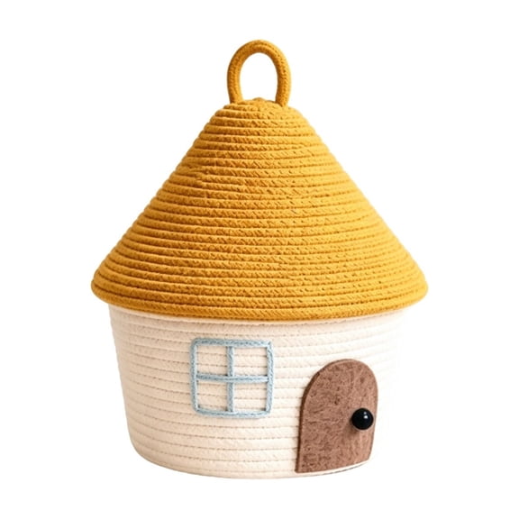 Woven Storage Basket with Lid, Cute House Basket, House Shape Woven Storage Basket, Sundries Container, for Bedroom and Living Room