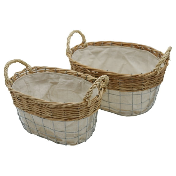 Woven Storage Baskets - 2-Piece Set of Decorative Nesting Storage Organizers for Bathroom, Shelf Pantry 1 Small, 1 Large