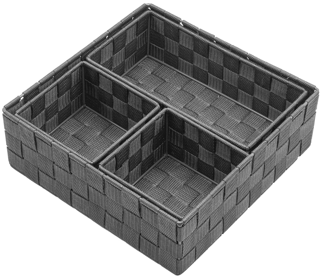 Woven Storage Baskets 4 Piece Set, Gray Pattern