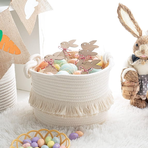 Woven Storage Baskets, Cotton Rope Decorative Hamper for Home Storage, Off-white