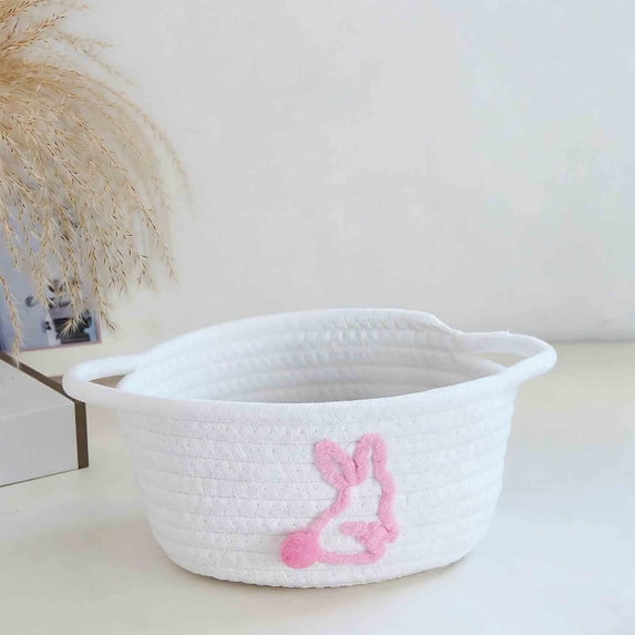 Woven Storage Baskets Cotton Rope Storage Laundry Baskets Toy Baskets Home Desktop Storage, A-39*226*13cm, White