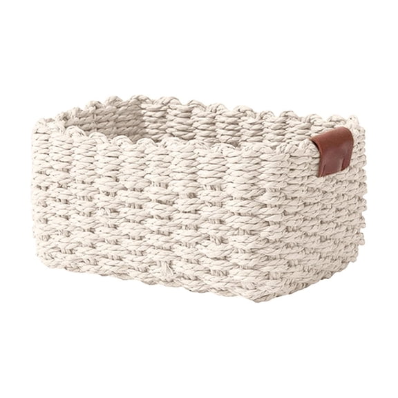 Woven Storage Baskets for Organizing, Recycled Paper Rope Basket Bin Divider for Makeup Towel Shelf Cupboards Drawer Closet Dresser, Decorative White Storage Basket (White, M)