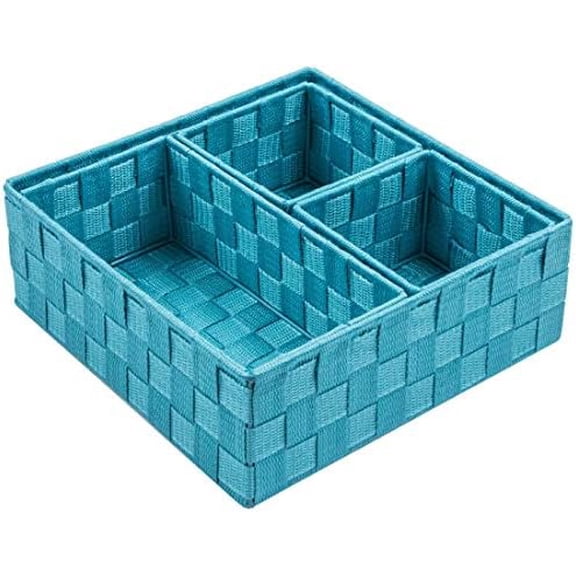 Woven Storage Baskets for Organizing, Small Black Baskets Cube Bin Container Tote Organizer Divider for Drawer, Closet, Shelf, Dresser, Set of 4(Aqua)