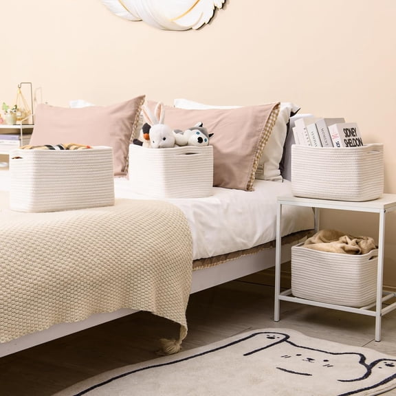 Woven Storage Bins + Medium Size | Special Offer | Declutter Shelves & Cabinets | Bedroom, Nursery & Playroom, 4 Pack
