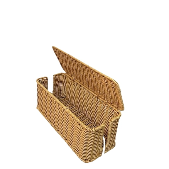 Woven Storage Box with Lid, Rectangular Cable Organizer, Multi-Use Basket for Power Strips, Cords, Remotes, and Office Supplies
