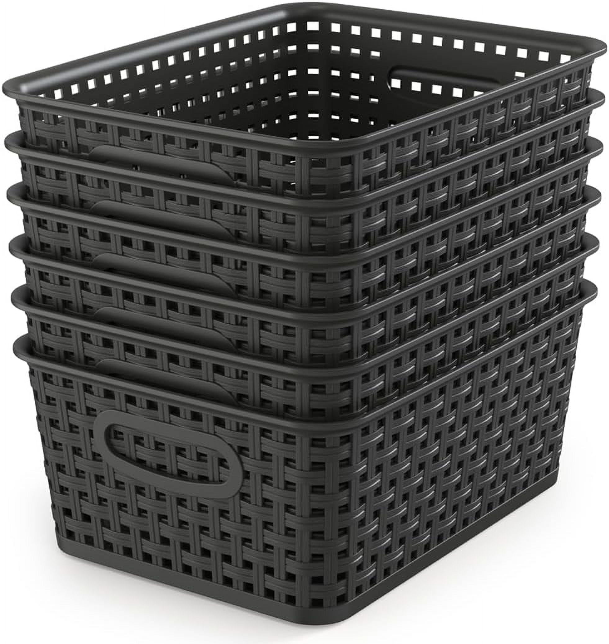Black Plastic Woven Storage Baskets, 6-Pack Weave Basket Organizer for Kitchen Office Bathroom