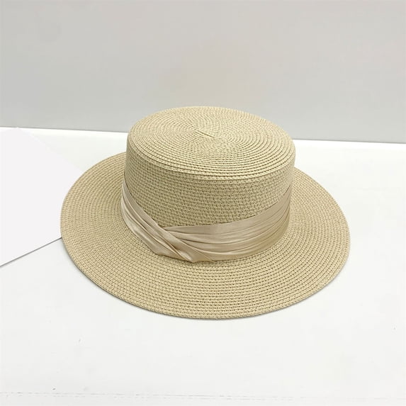 Woven Straw Boater Hat, Wide Brim Sun Hat for Women and Men, Natural Fiber Panama Hat for Beach, Garden Party, Resort Wear and Summer Outdoor-Beige