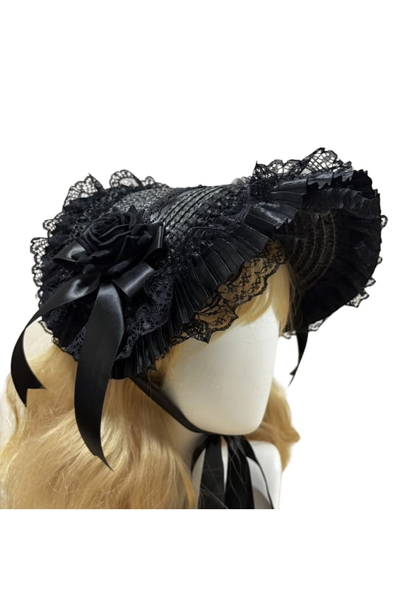 Woven Straw Bonnet Hat Adjustable Ribbon Necktie Hat for Theme Event Dressingup Roleplay Headwear For Masquerades Party