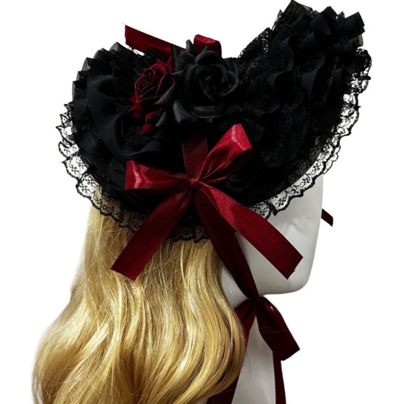 Woven Straw Bonnet Hat Adjustable Ribbon Necktie Hat for Theme Event Dressingup Roleplay Headwear For Masquerades Party