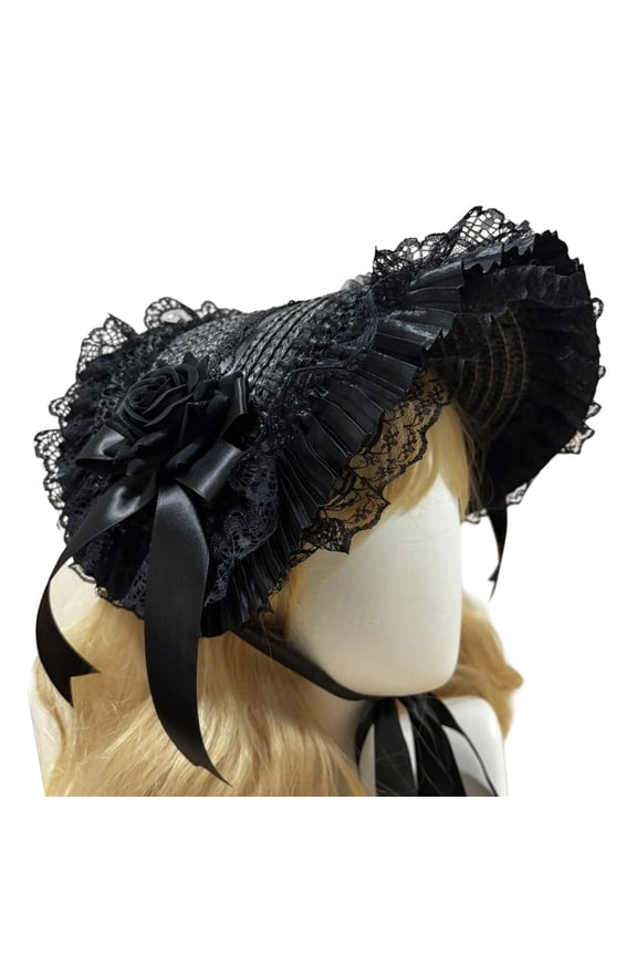 Woven Straw Bonnet Hat Adjustable Ribbon Necktie Hat for Theme Event Dressingup Roleplay Headwear For Masquerades Party