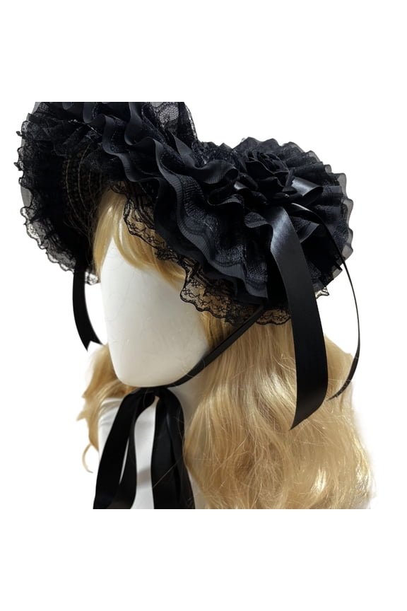 Woven Straw Bonnet Hat Adjustable Ribbon Necktie Hat for Theme Event Dressingup