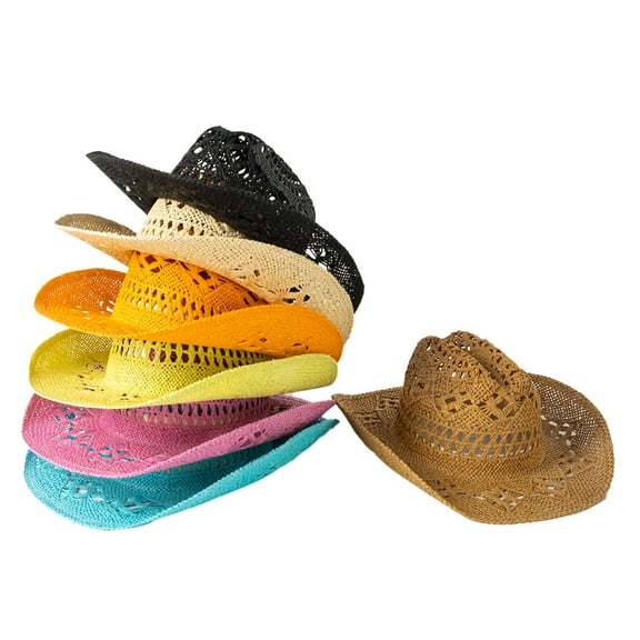 Woven Straw Cowboy Hat for Women Wide Brim Cowgirl Hat Western Cowboy Hat Men Women Straw Hat for Hiking Fishing
