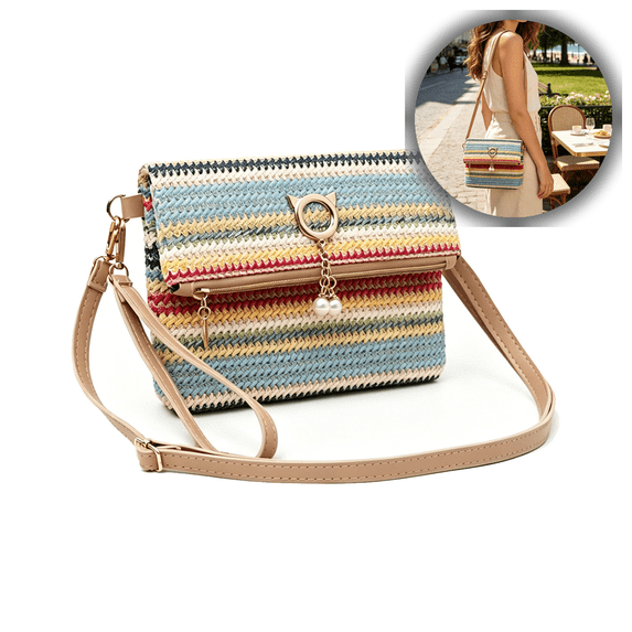 Woven Straw Crossbody Bag for Women - Summer Shoulder Purse with Adjustable Strap, Stylish & Practical for Daily, Travel & Casual Outings