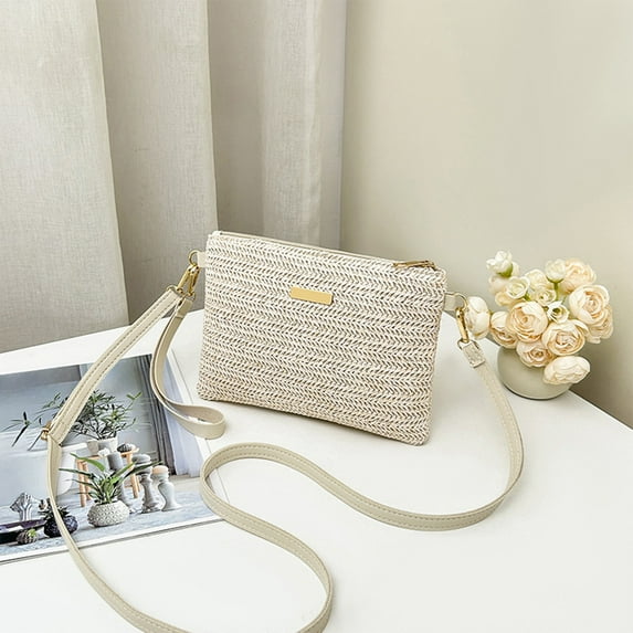 Woven Straw Envelope Shoulder Bag for Women - Adjustable Crossbody Clutch with Lining for Daily Use