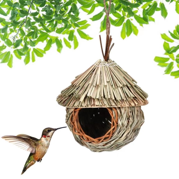 Woven Straw Hummingbird House, Outdoor Birdhouse with Weather-Resistant Hanging Design, Provides Shelter and Safe Nesting for Small Birds, Ideal Garden, Porch and Balcony Decoration Gift