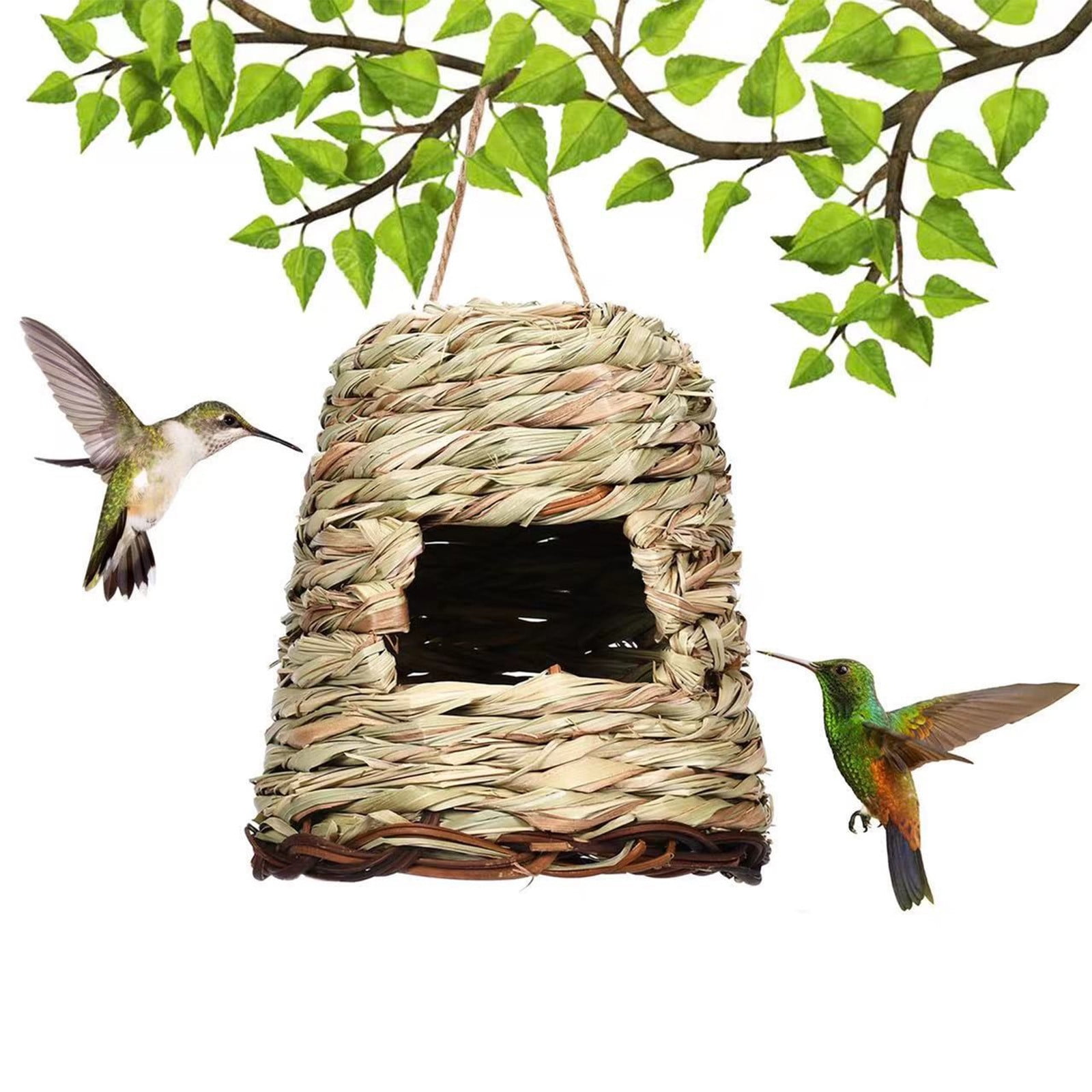 Natural Straw Woven Hanging Hummingbird House for Outdoors