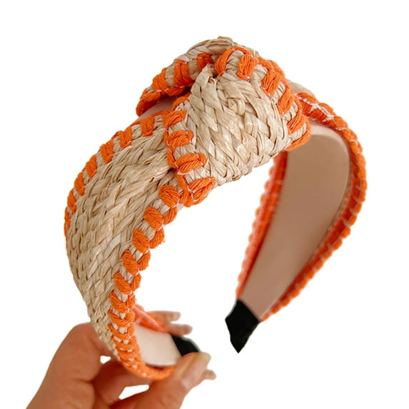 Woven Straw Knotted Headband for K-POP Party Decorations for Music Festivals Photo Booth Props for Girls Photography