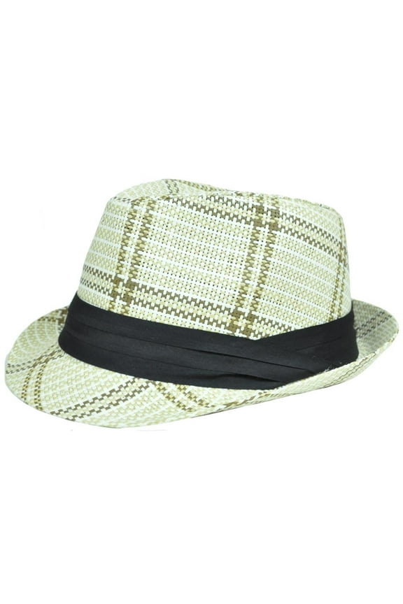 Woven Straw Large XLarge Fedora Trilby Ribbon Bow Plaid Hat Stetson FD-184 Ivory