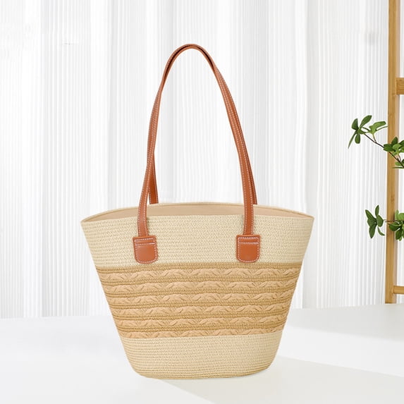 Woven Straw Shoulder Bag Handwoven Beach Tote Purse Lightweight Raffia Summer Daily Use Elegant Woven Design